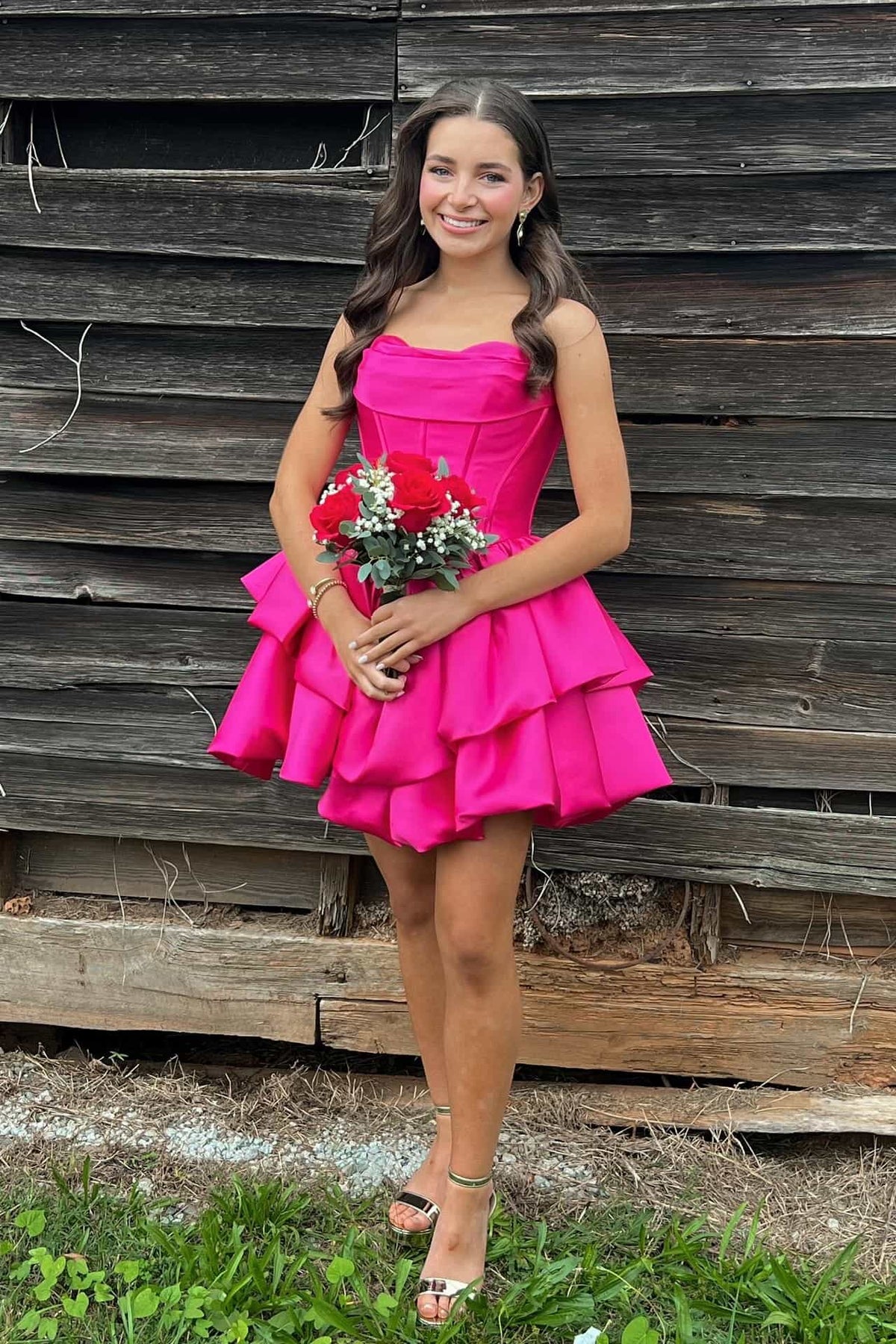 Strapless Blue Ruffle Tiered Short Dress