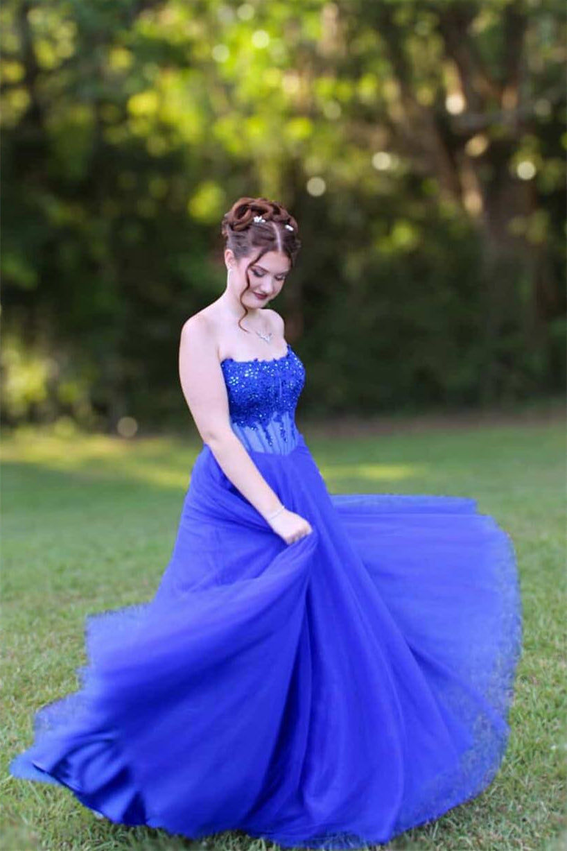 Strapless Red Appliques Sparkle A-line Long Dress