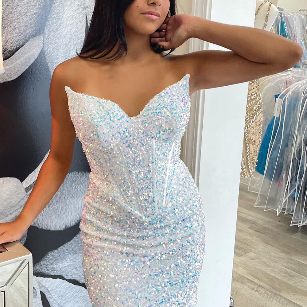 
                      
                        Strapless Red Sequin Bodycon Short Dress
                      
                    