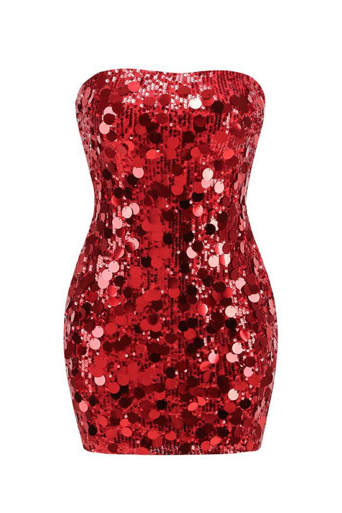 Strapless Red Sequin Bodycon Short Dress