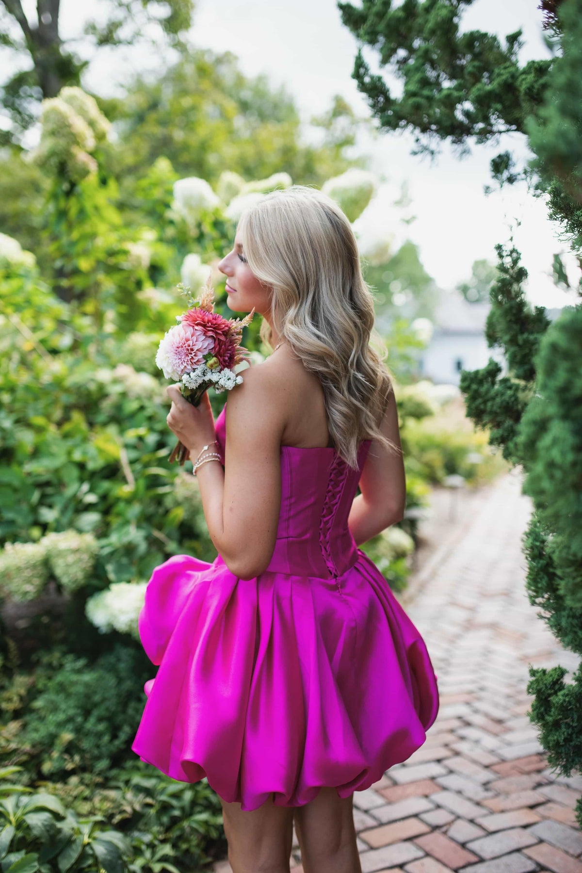Strapless Red Short Dress With 3D Rosette