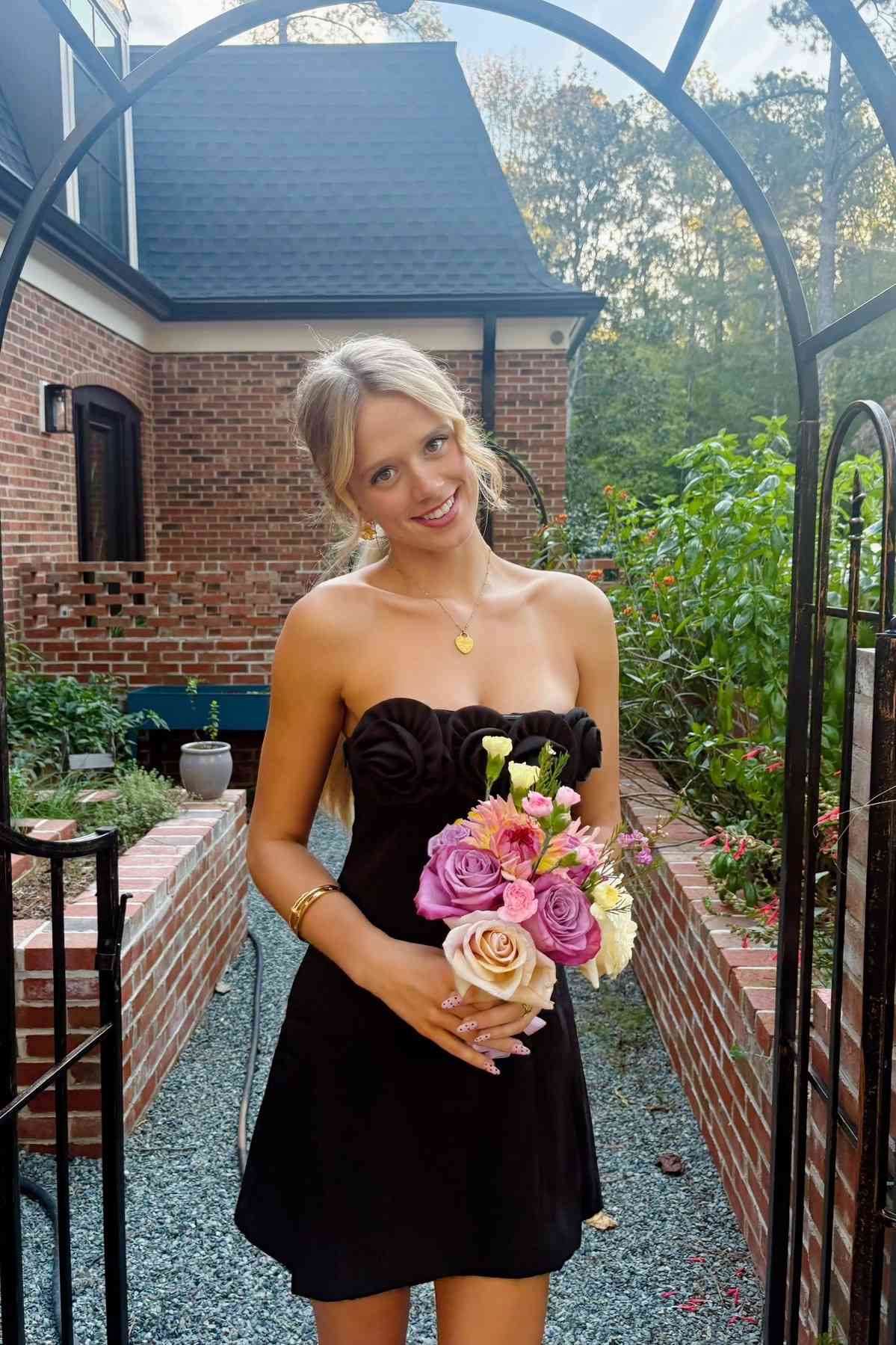 Strapless Sky Blue A-line Short Dress with Rosette