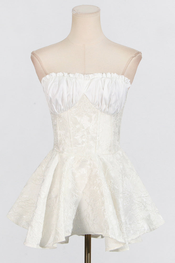 
                      
                        Strapless White Embroidery A-line Mini Dress
                      
                    