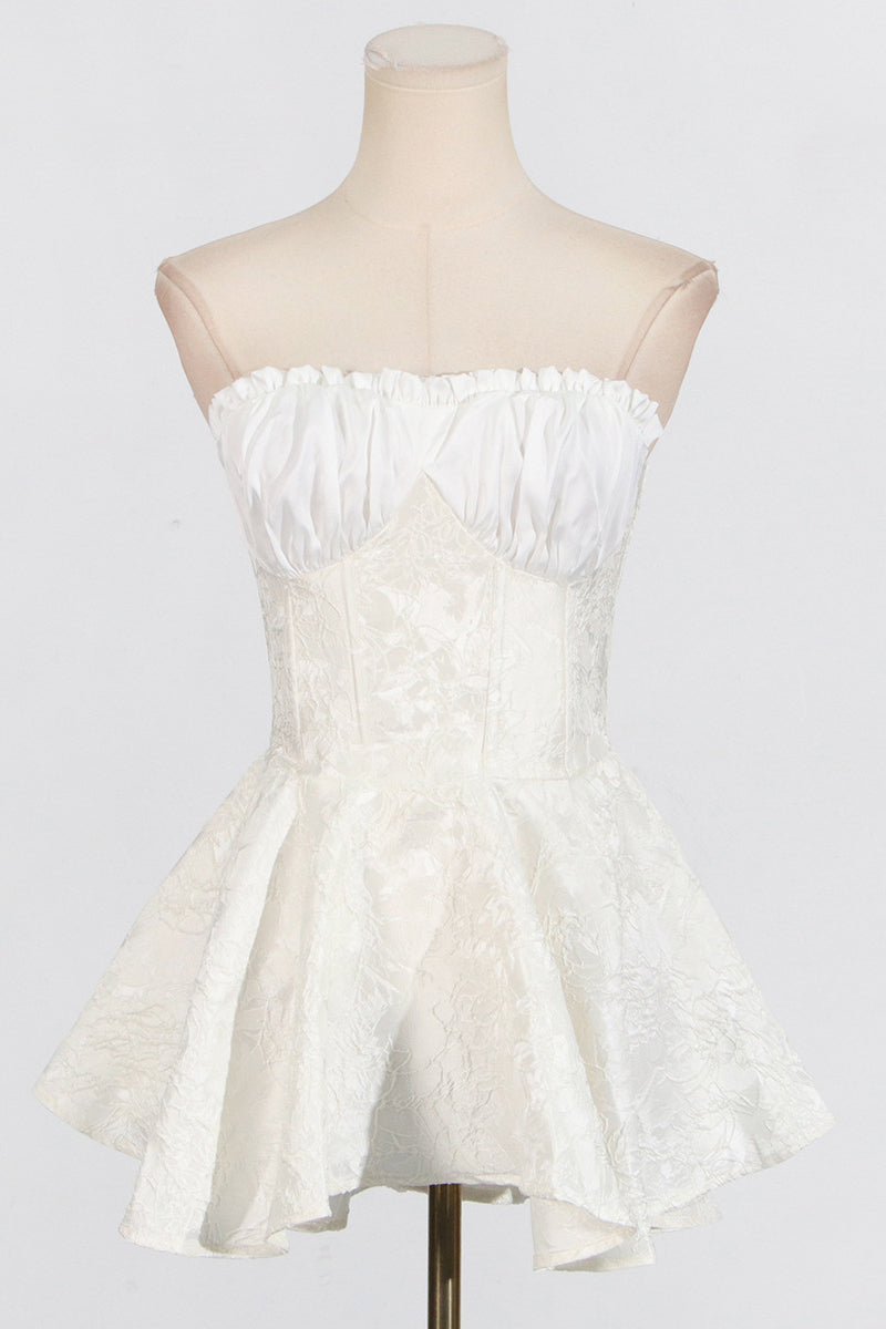 Strapless White Embroidery A-line Mini Dress