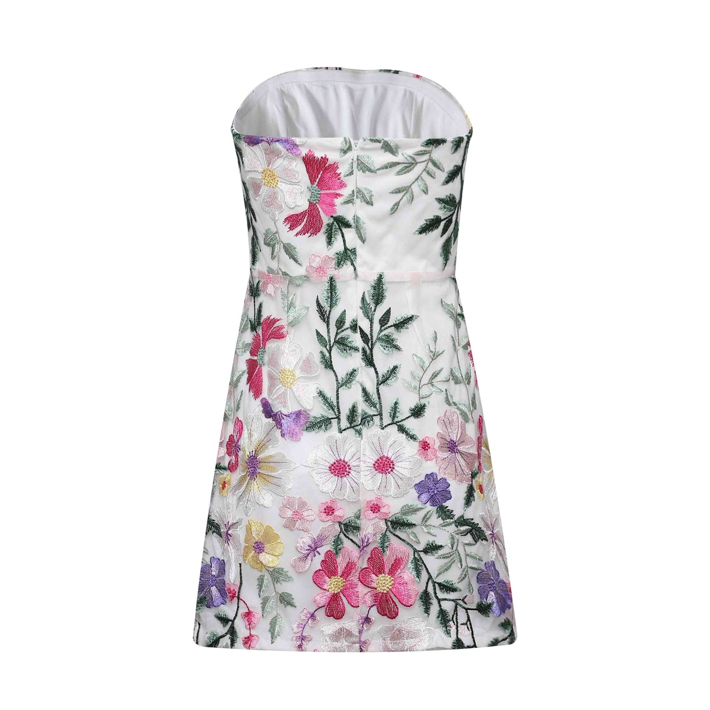 Strapless White Floral Appliques A-line Short Dress