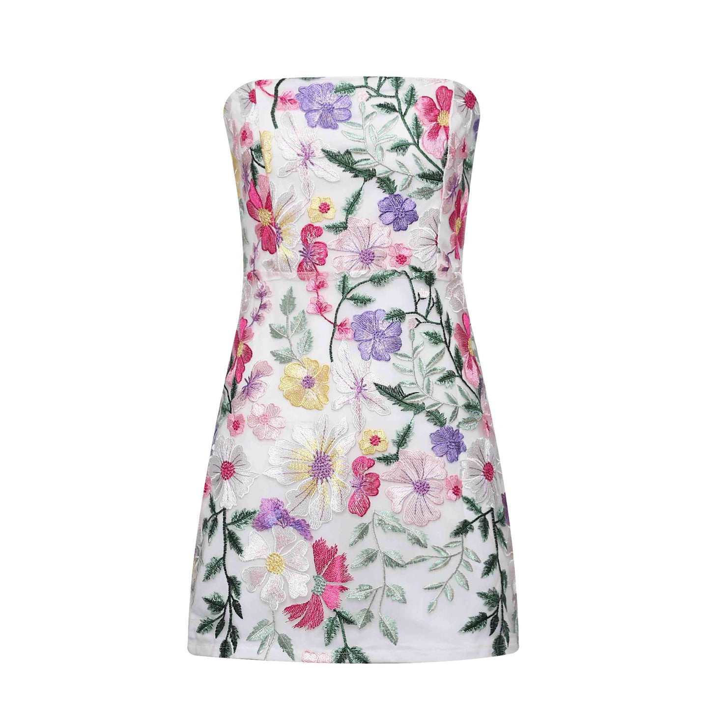 Strapless White Floral Appliques A-line Short Dress