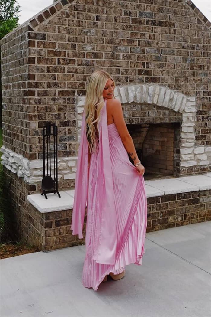 Strapless White Pleated A-line Long Dress with Scarf