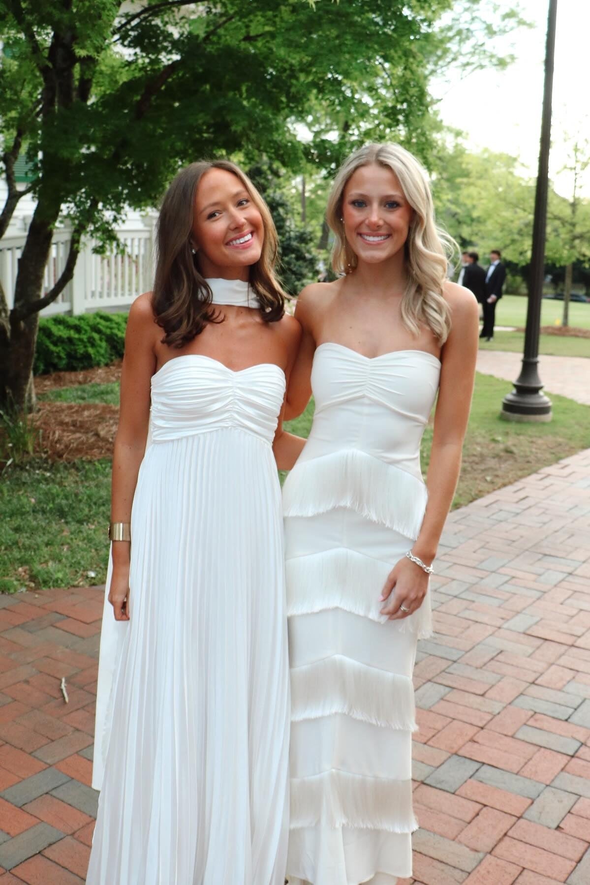 Strapless White Pleated A-line Long Dress with Scarf