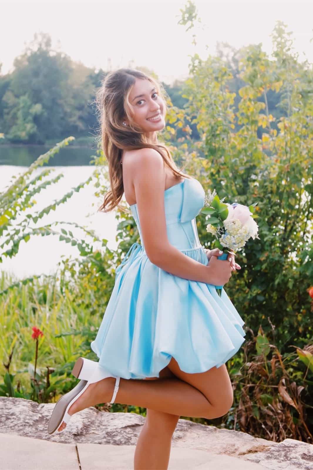 Strapless Yellow Bow Front A-line Short Dress