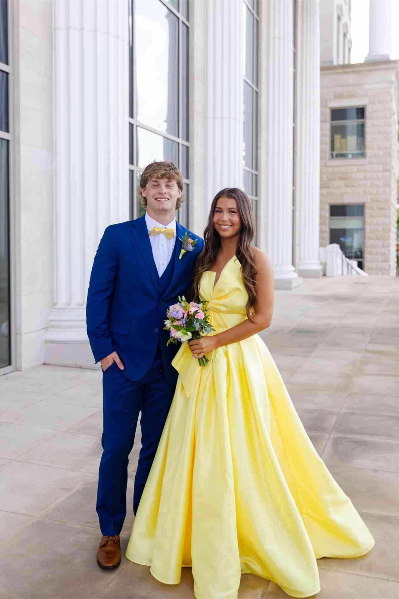 Strapless Yellow Satin A-line Long Dress with Bow