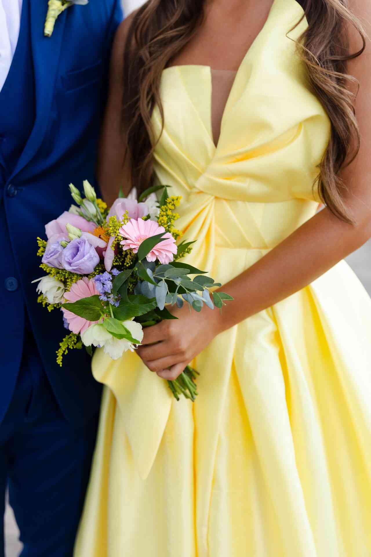 Strapless Yellow Satin A-line Long Dress with Bow
