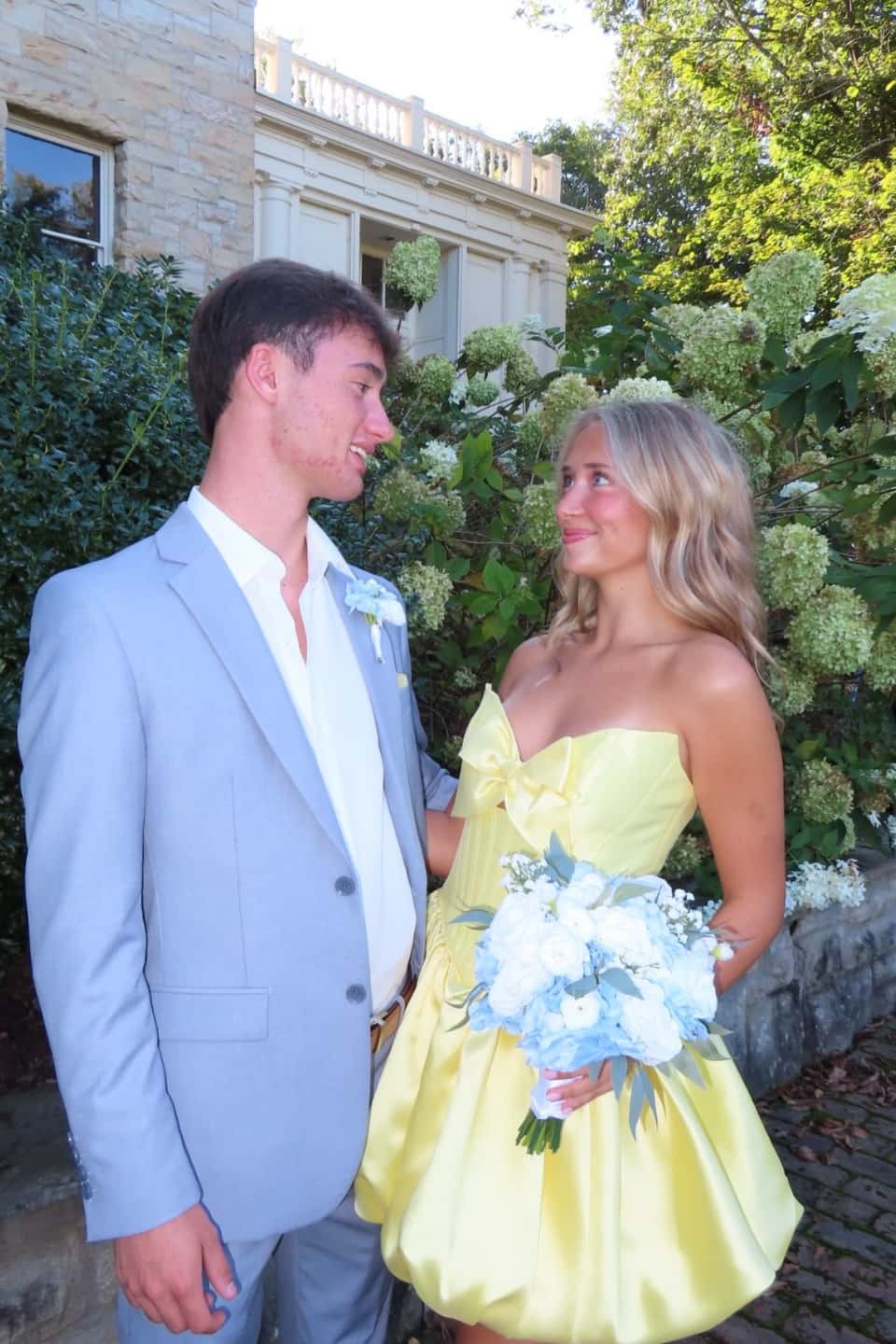 Strapless Yellow Bubble Hem Short Dress with Bow