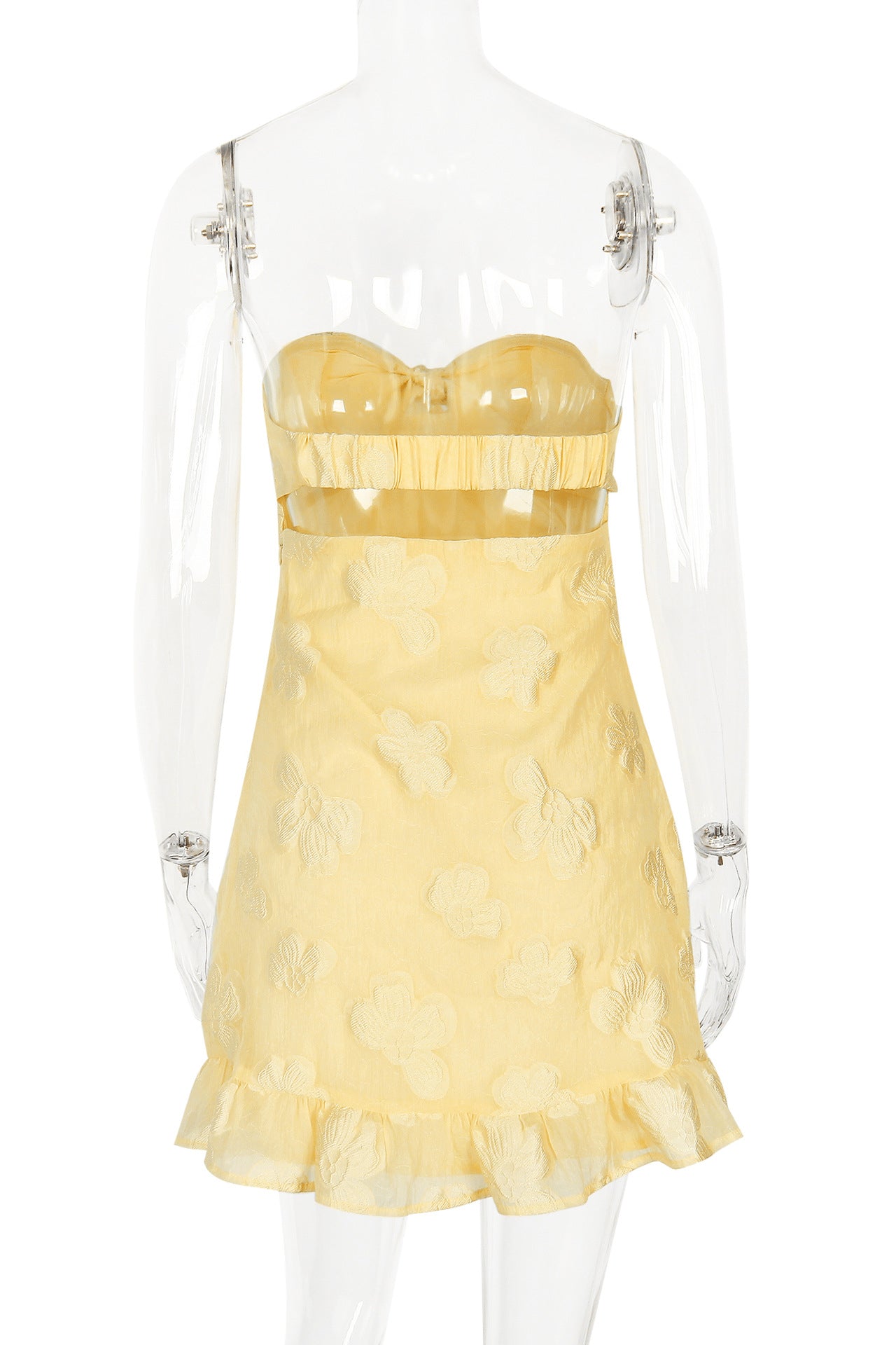 Strapless Yellow Floral Print Short Dress with Bow – PollyBoutique