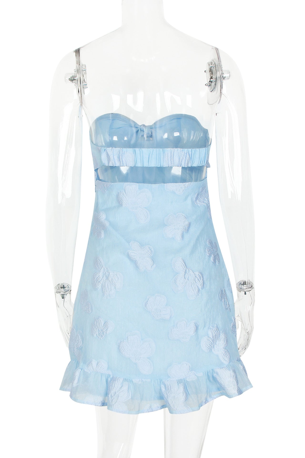 Strapless Pink Floral Print Short Dress with Bow