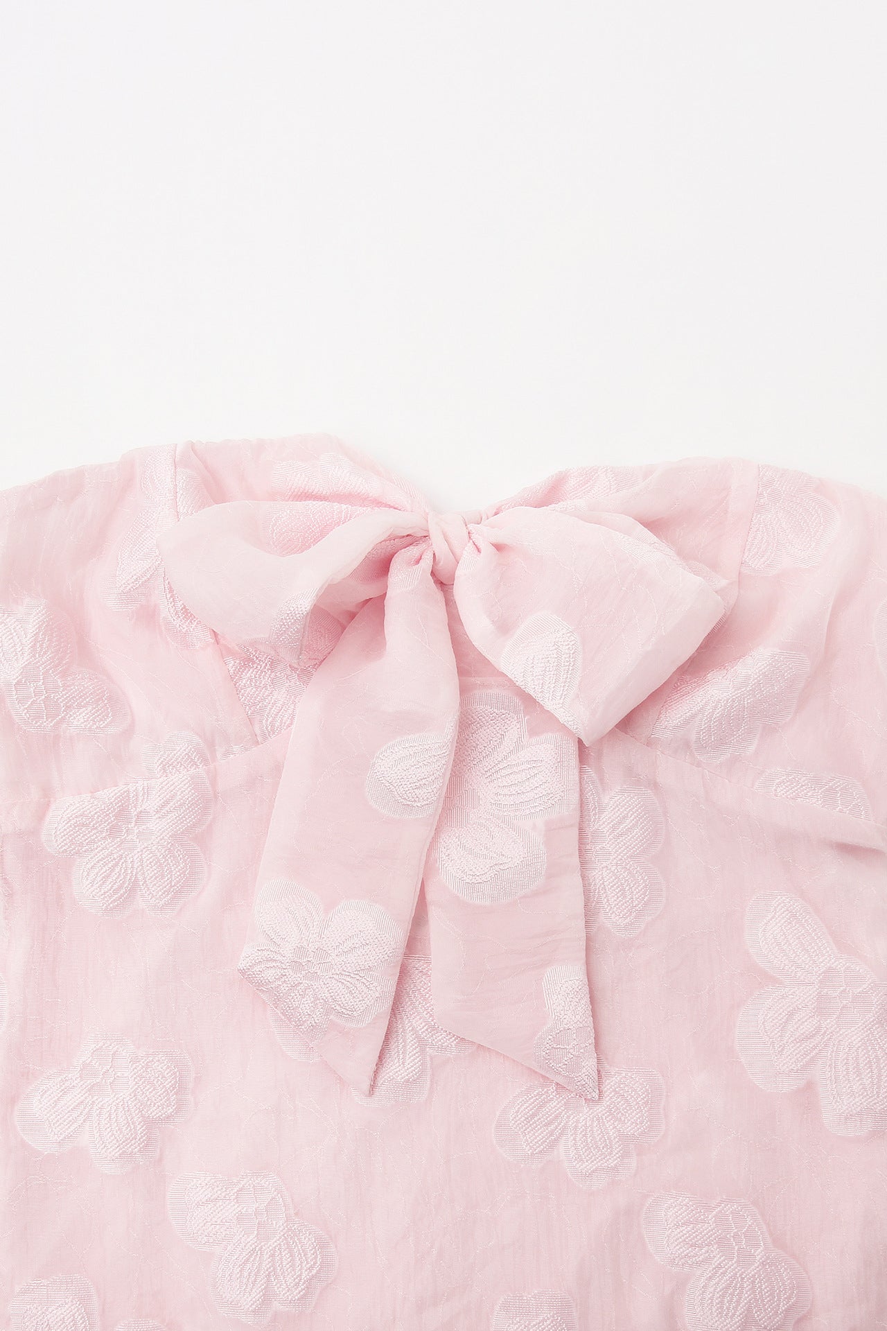 Strapless Pink Floral Print Short Dress with Bow