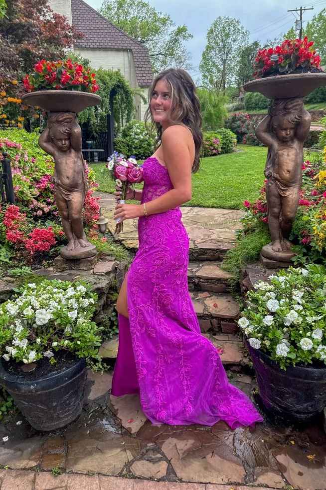 Strapless Yellow Lace Appliques Long Prom Dress