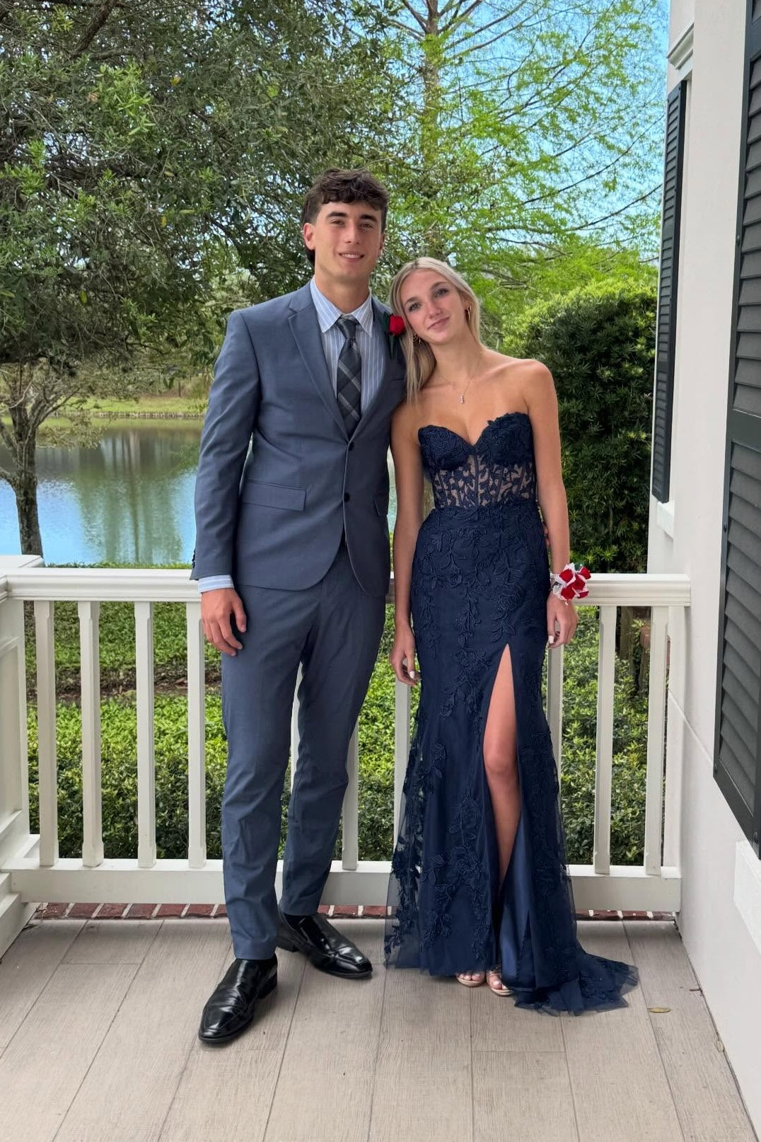 Strapless Yellow Lace Appliques Long Prom Dress