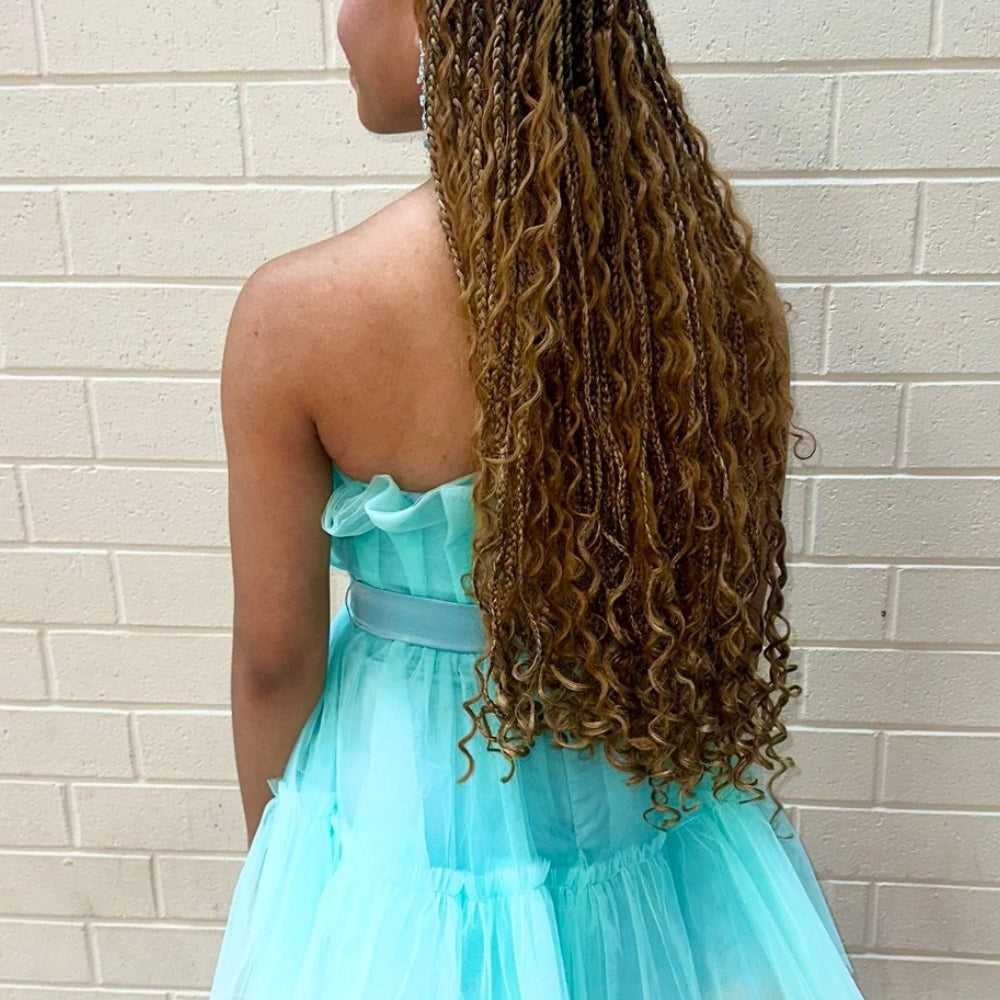 
                      
                        Strapless Yellow Ruffle Tulle Short Dress
                      
                    