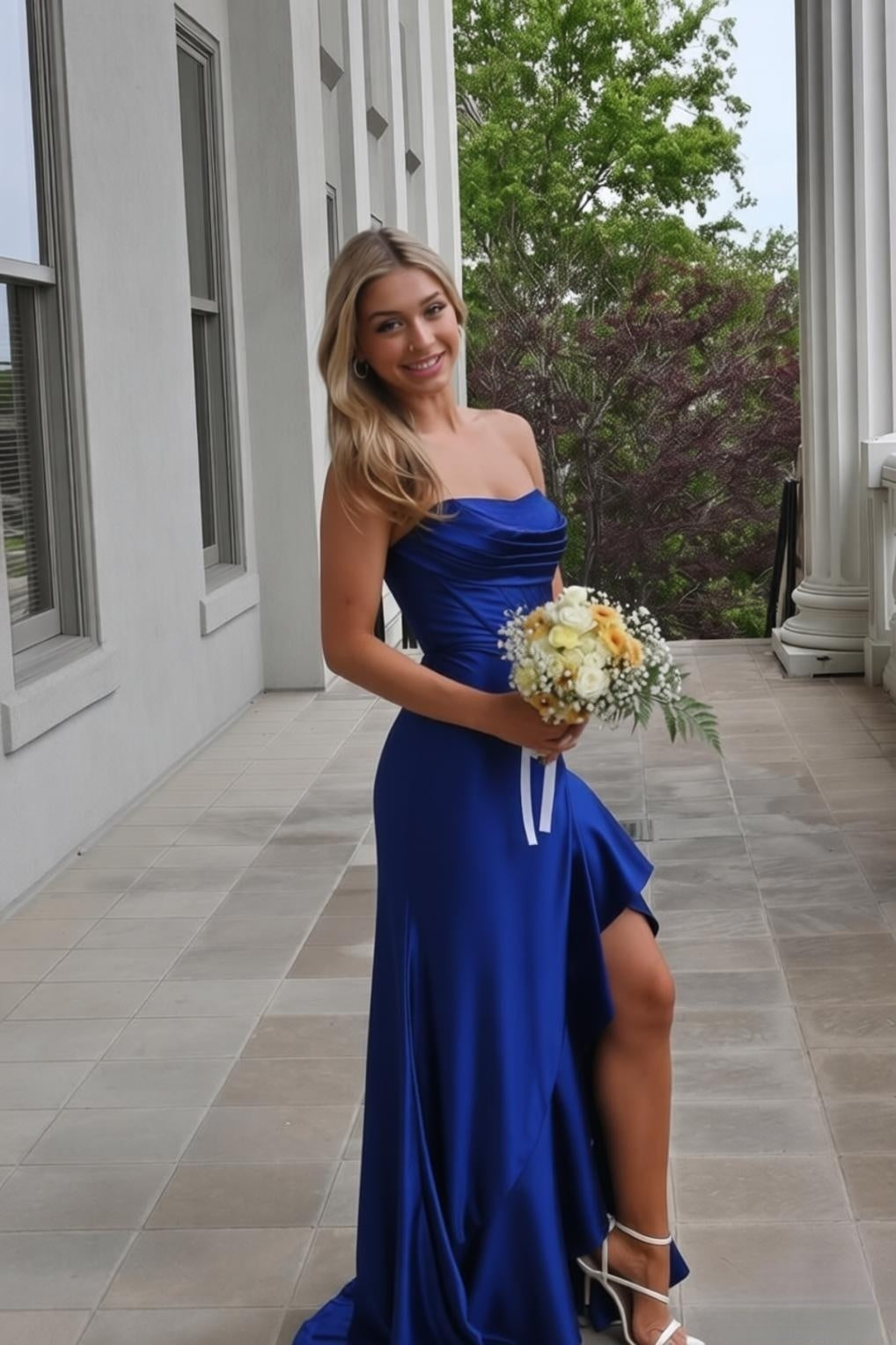 Strapless Yellow Ruffled Hem Long Dress with Slit PollyBoutique Strapless Yellow Ruffled Hem Long Dress with Slit PollyBoutique