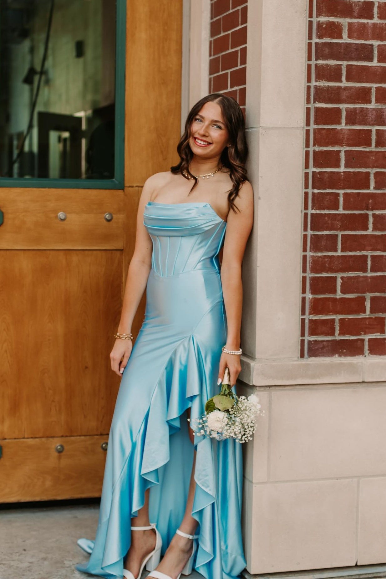 Strapless Yellow Ruffled Hem Long Dress with Slit PollyBoutique Strapless Yellow Ruffled Hem Long Dress with Slit PollyBoutique