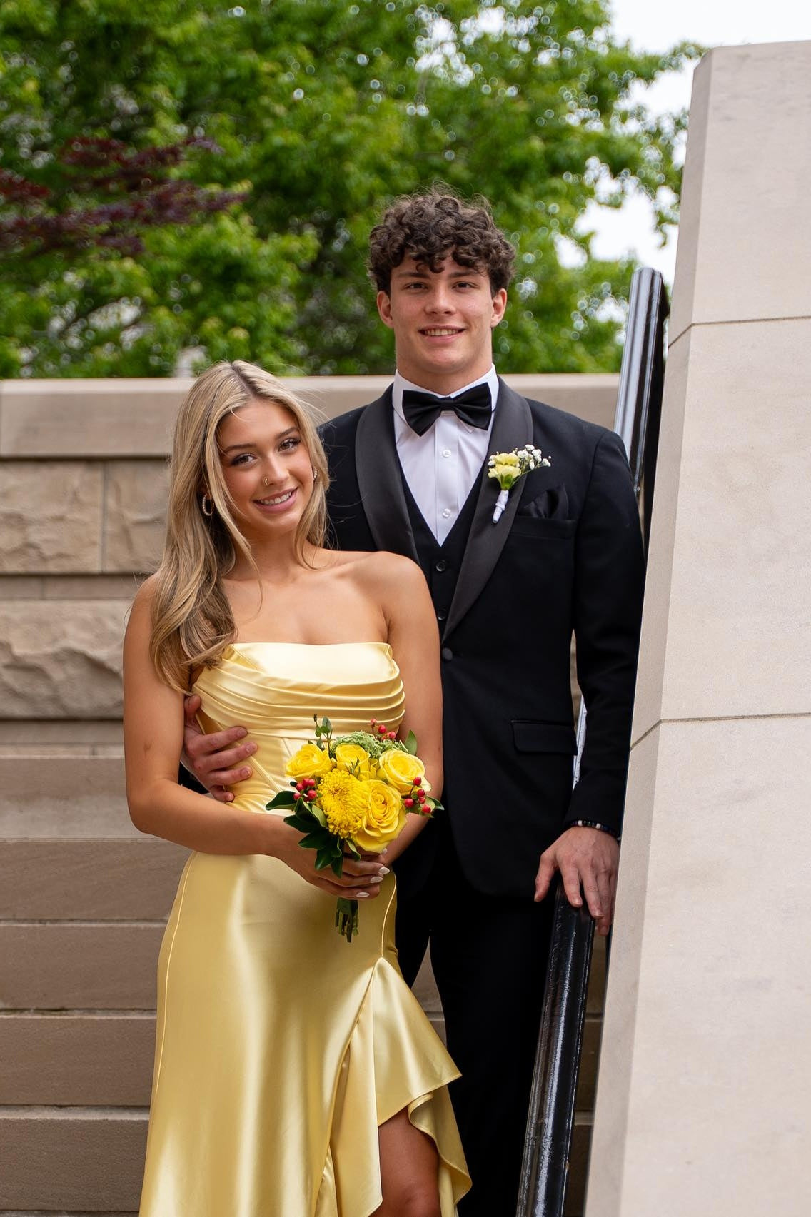 Strapless Yellow Ruffled Hem Long Dress with Slit