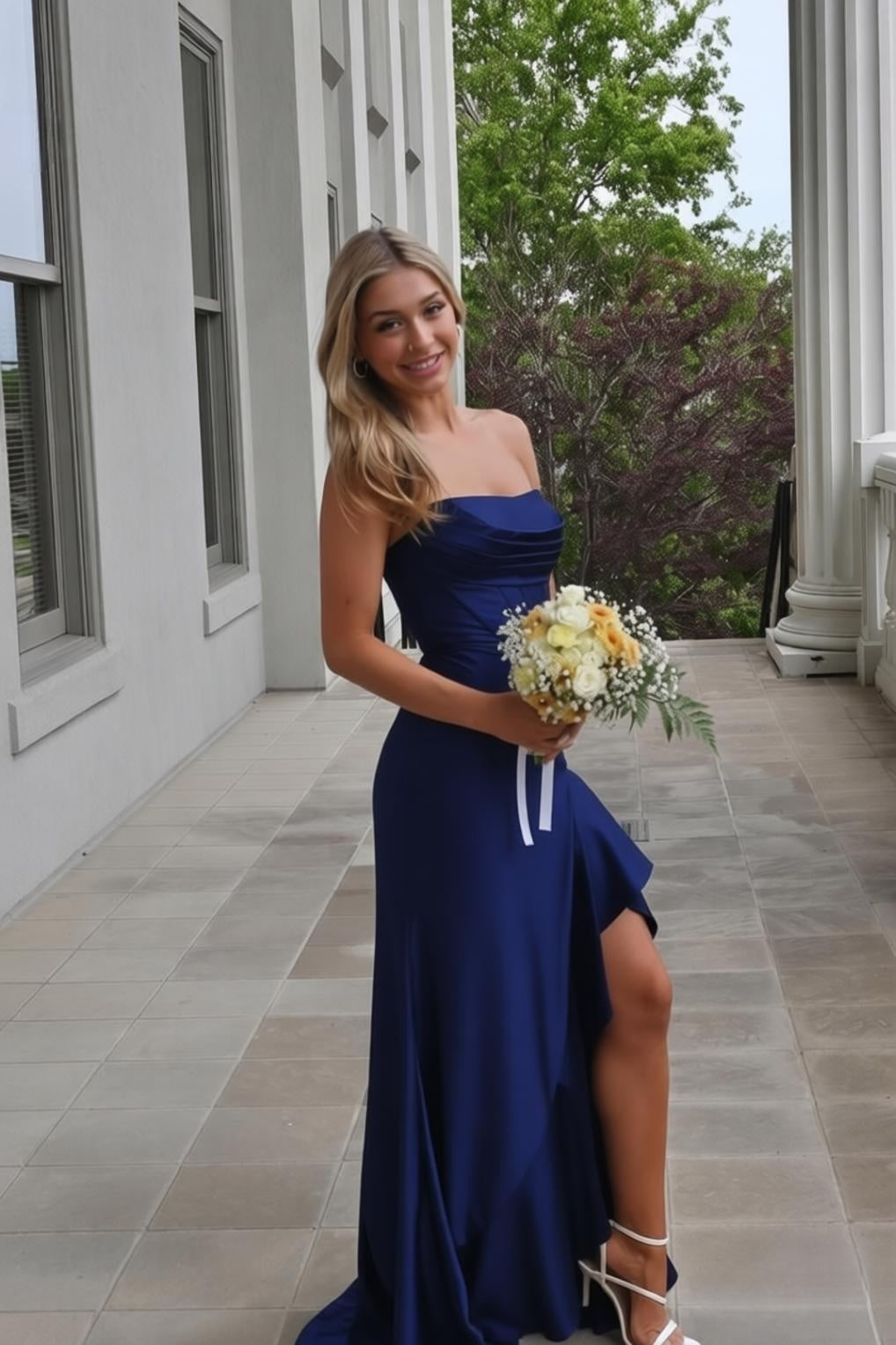 Strapless Yellow Ruffled Hem Long Dress with Slit PollyBoutique Strapless Yellow Ruffled Hem Long Dress with Slit PollyBoutique