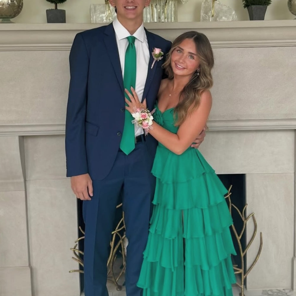 
                      
                        Strapless Yellow Tiered Long Dress with a Rosette
                      
                    