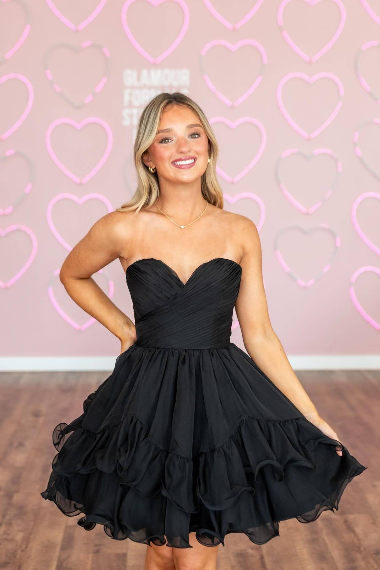 Strapless Yellow Tiered Ruffle A-line Short Dress