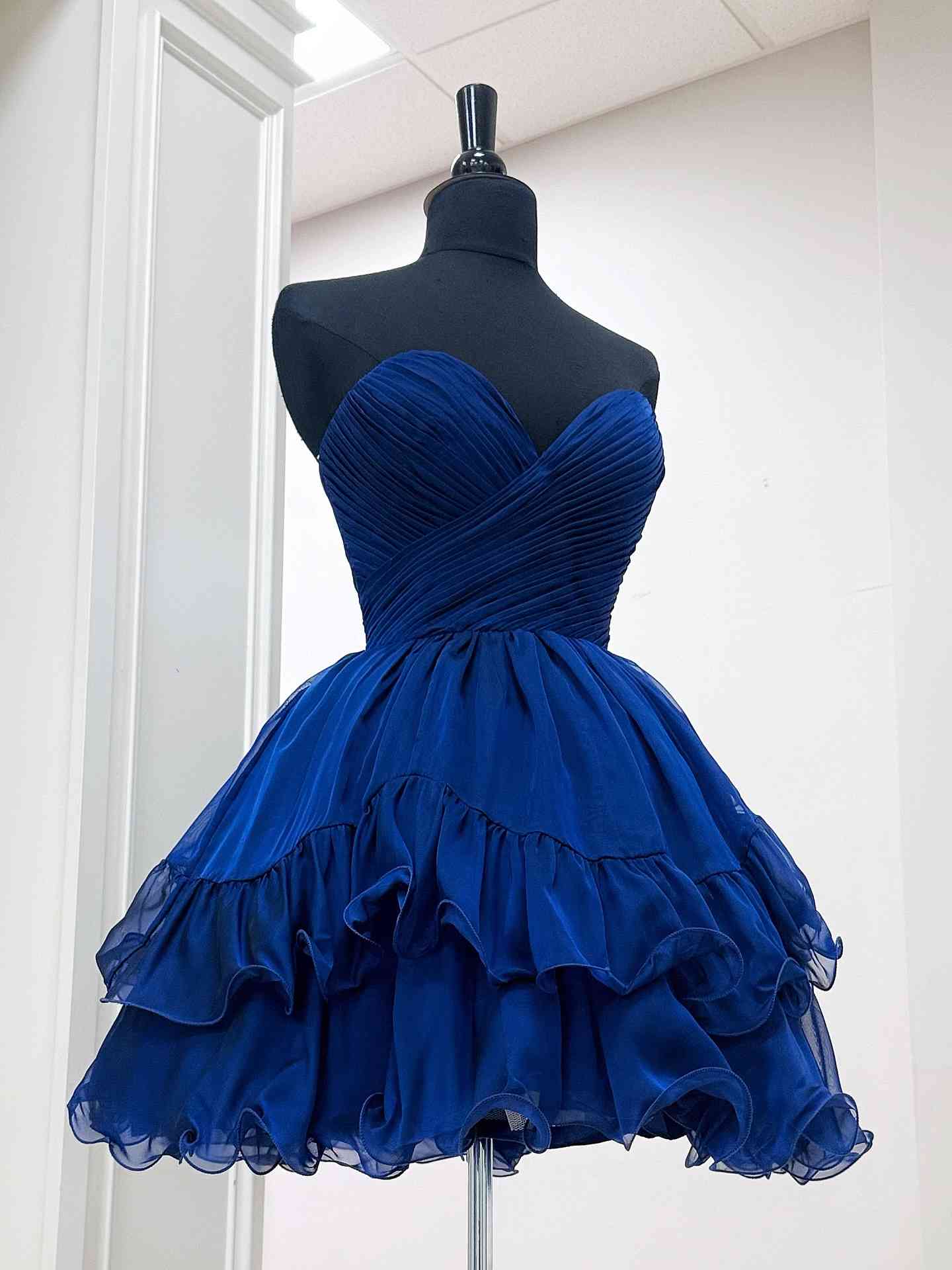 Strapless Yellow Tiered Ruffle A-line Short Dress