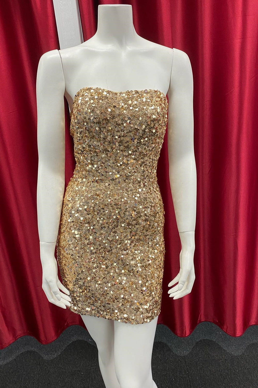 Strapless Gold Sequin Tight Short Homecoming Dress