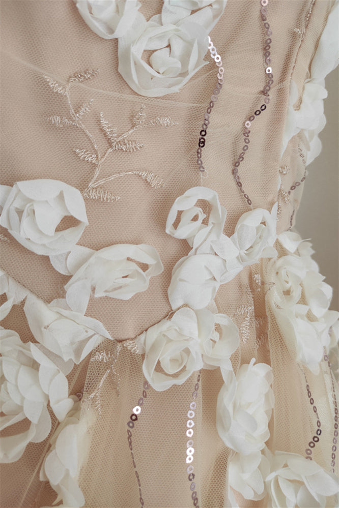 
                      
                        Straps Apricot 3D Floral A-line Long Dress with Sequins
                      
                    
