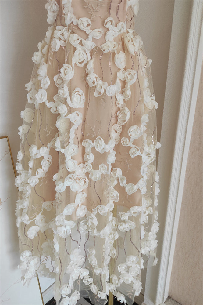 
                      
                        Straps Apricot 3D Floral A-line Long Dress with Sequins
                      
                    