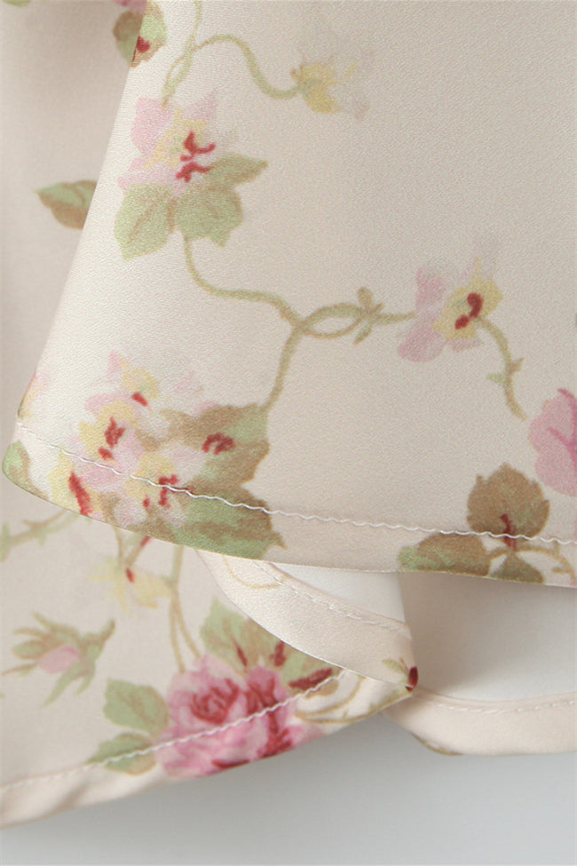 
                      
                        Straps Apricot Floral Print A-line Maxi Dress with Lace
                      
                    