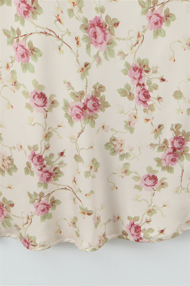 
                      
                        Straps Apricot Floral Print A-line Maxi Dress with Lace
                      
                    