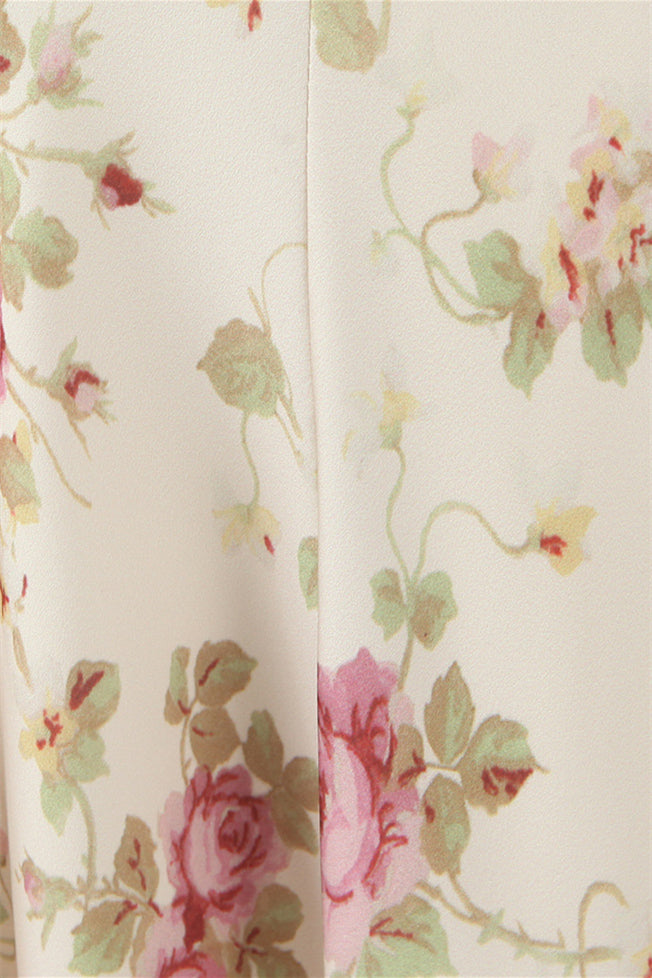 
                      
                        Straps Apricot Floral Print A-line Maxi Dress with Lace
                      
                    