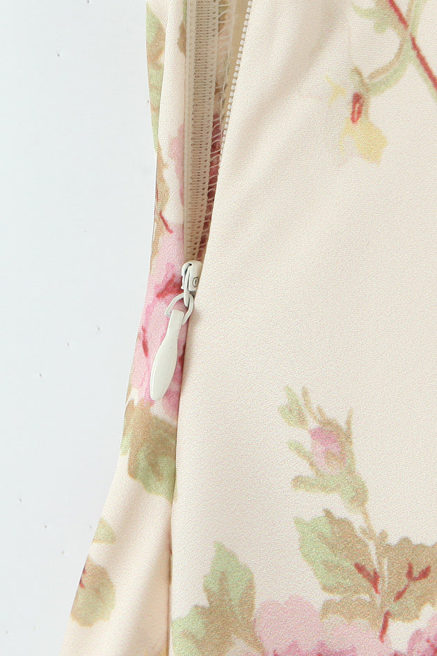 
                      
                        Straps Apricot Floral Print A-line Maxi Dress with Lace
                      
                    