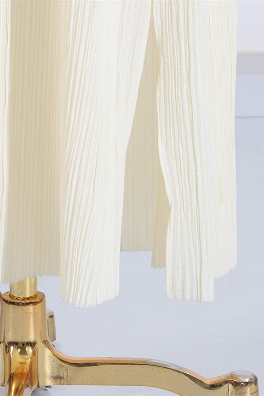 
                      
                        Straps Apricot Pleated Long Dress with Slit
                      
                    