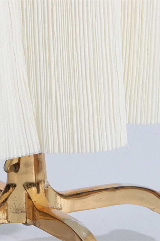 
                      
                        Straps Apricot Pleated Long Dress with Slit
                      
                    