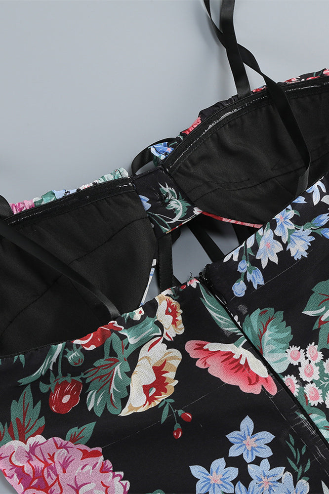 
                      
                        Straps Black Floral Print Ruffle Tiered Long Dress
                      
                    