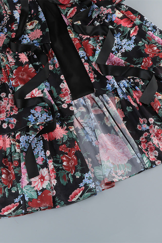 
                      
                        Straps Black Floral Print Ruffle Tiered Long Dress
                      
                    