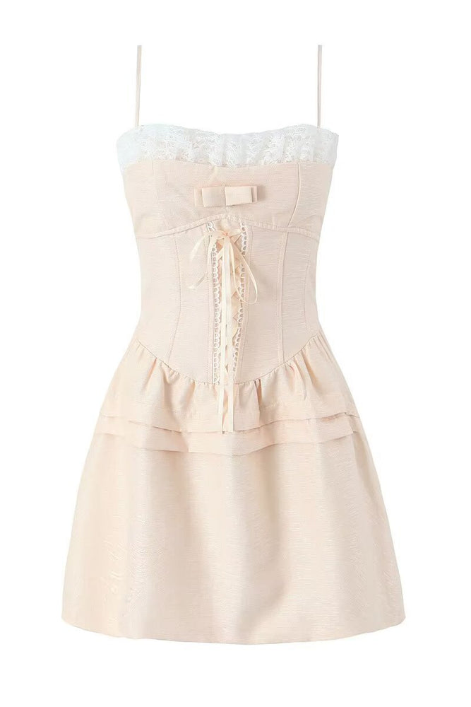 
                      
                        Straps Black Lace Stitching Tiered Short Dress
                      
                    