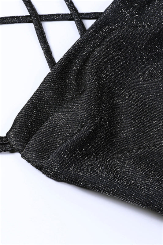 
                      
                        Straps Black Sparkle Lace-up Bodycon Short Dress
                      
                    