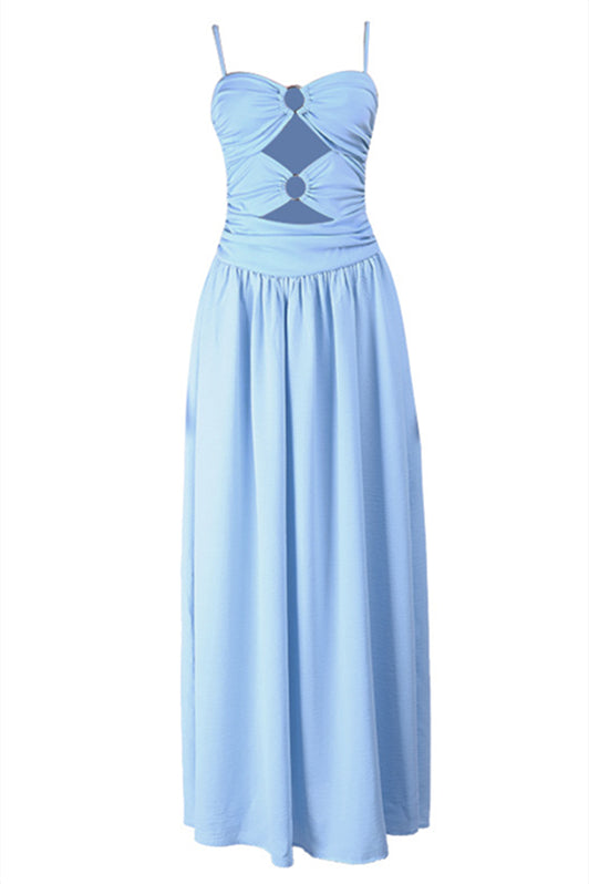 Straps Blue Cut-out Ruched A-line Maxi Dress – PollyBoutique