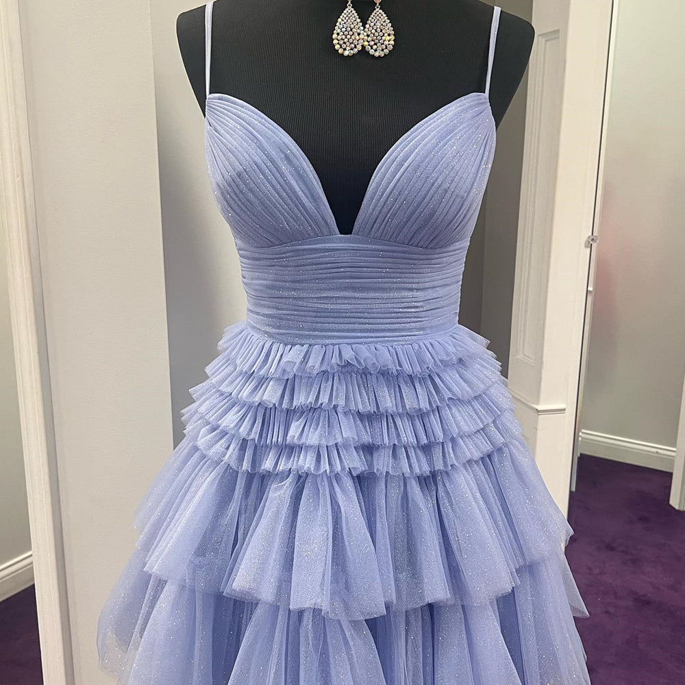 
                      
                        Straps Blue Tiered Ruffle A-line Short Dress
                      
                    