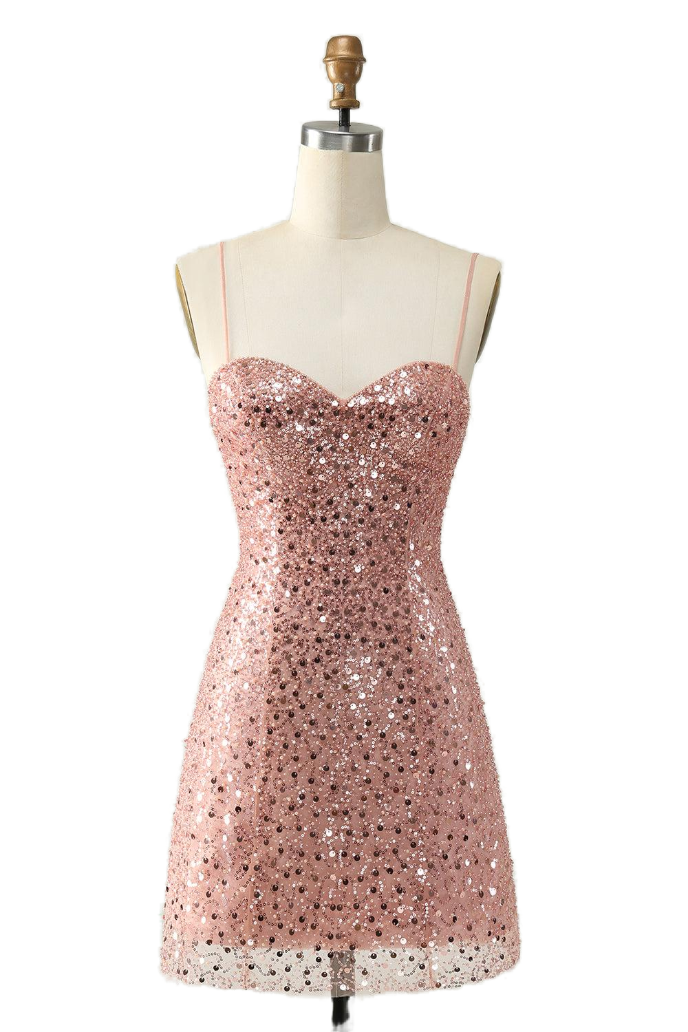 Straps Blush Sequin A-line Short Princess Dress