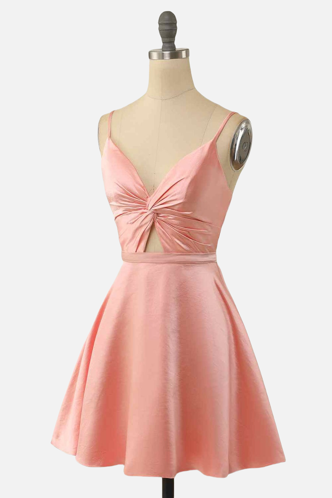 
                      
                        Straps Blush Twist Short Homecoming Dress
                      
                    