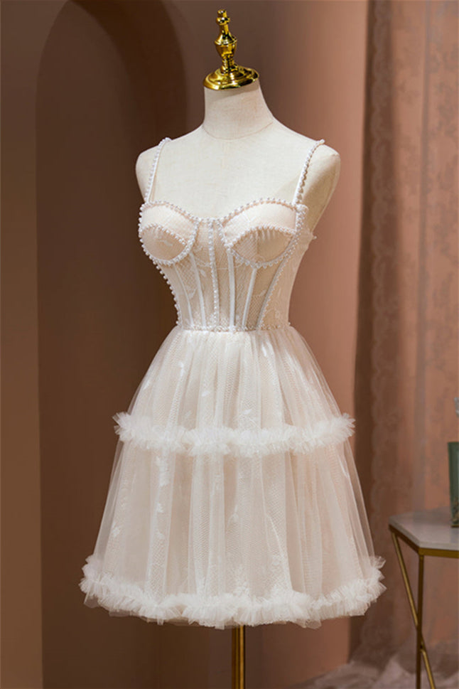 
                      
                        Straps Champagne Beaded A-line Short Dress
                      
                    