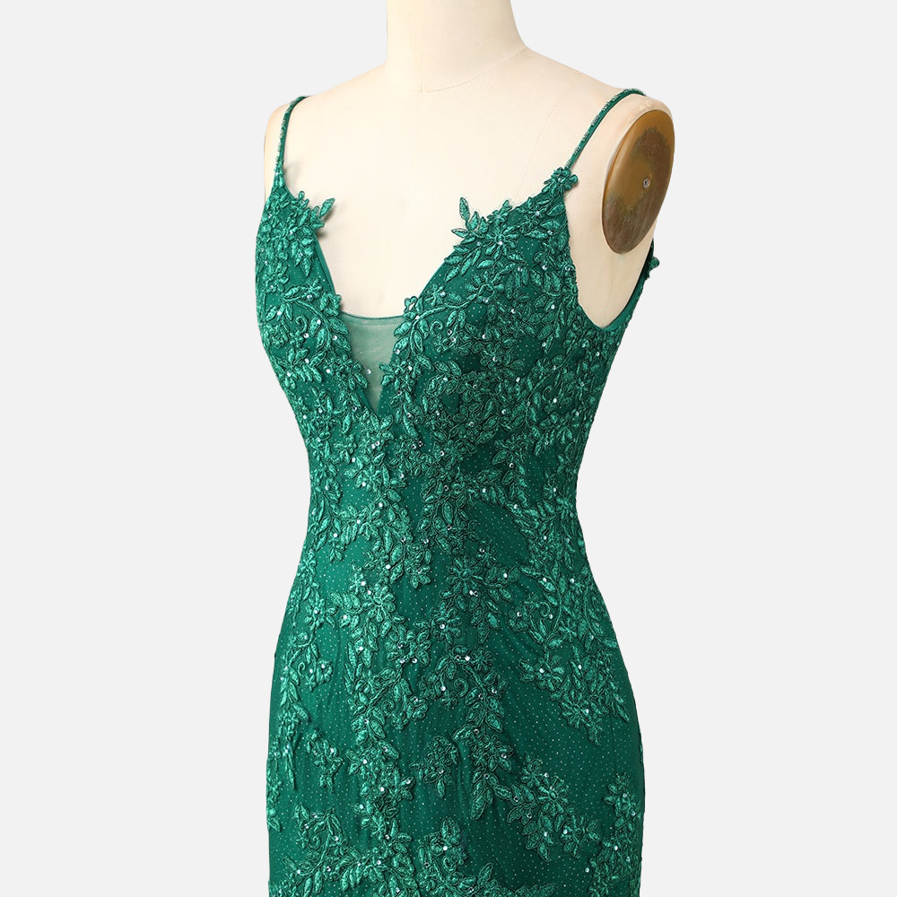 
                      
                        Straps Dark Green Appliques Bodycon Short Dress
                      
                    