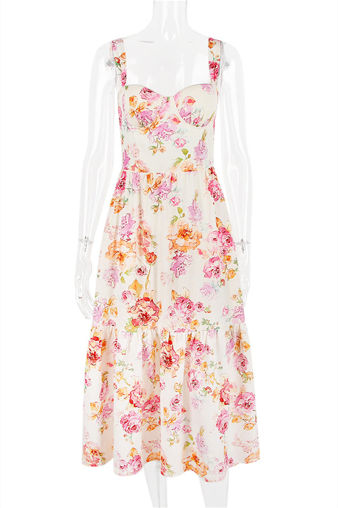 
                      
                        Straps Floral Print Midi Dress with Pockets
                      
                    