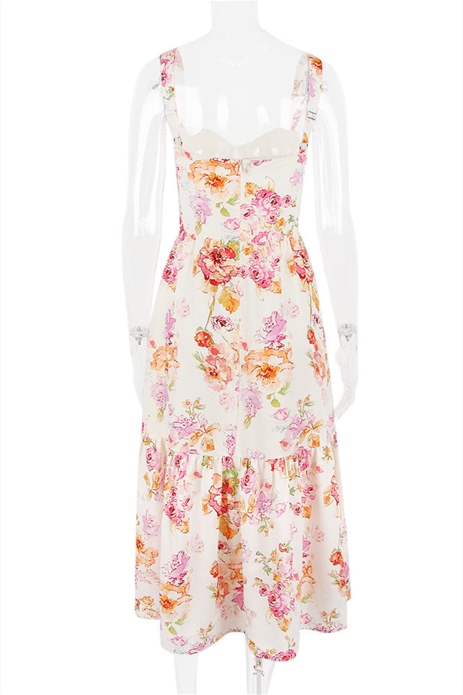 
                      
                        Straps Floral Print Midi Dress with Pockets
                      
                    